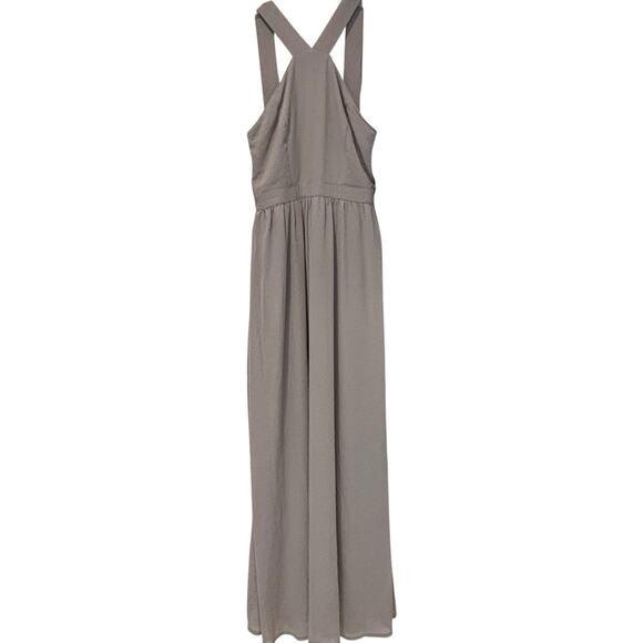 Lulus Criss Cross A-Line Chiffon Floor Length Dress Light Grey Medium NEW - Picture 2 of 8
